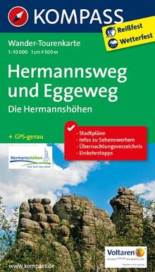 Hermannsweg und Eggeweg, Die Hermannshöhen: Wander-Tourenkarte. GPS-genau. 1:50000