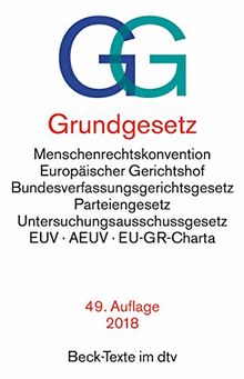 Grundgesetz GG: mit Menschenrechtskonvention, Verfahrensordnung des Europäischen Gerichtshofs für Menschenrechte, Bundesverfassungsgerichtsgesetz, ... der Europäischen Union (dtv Beck Texte)
