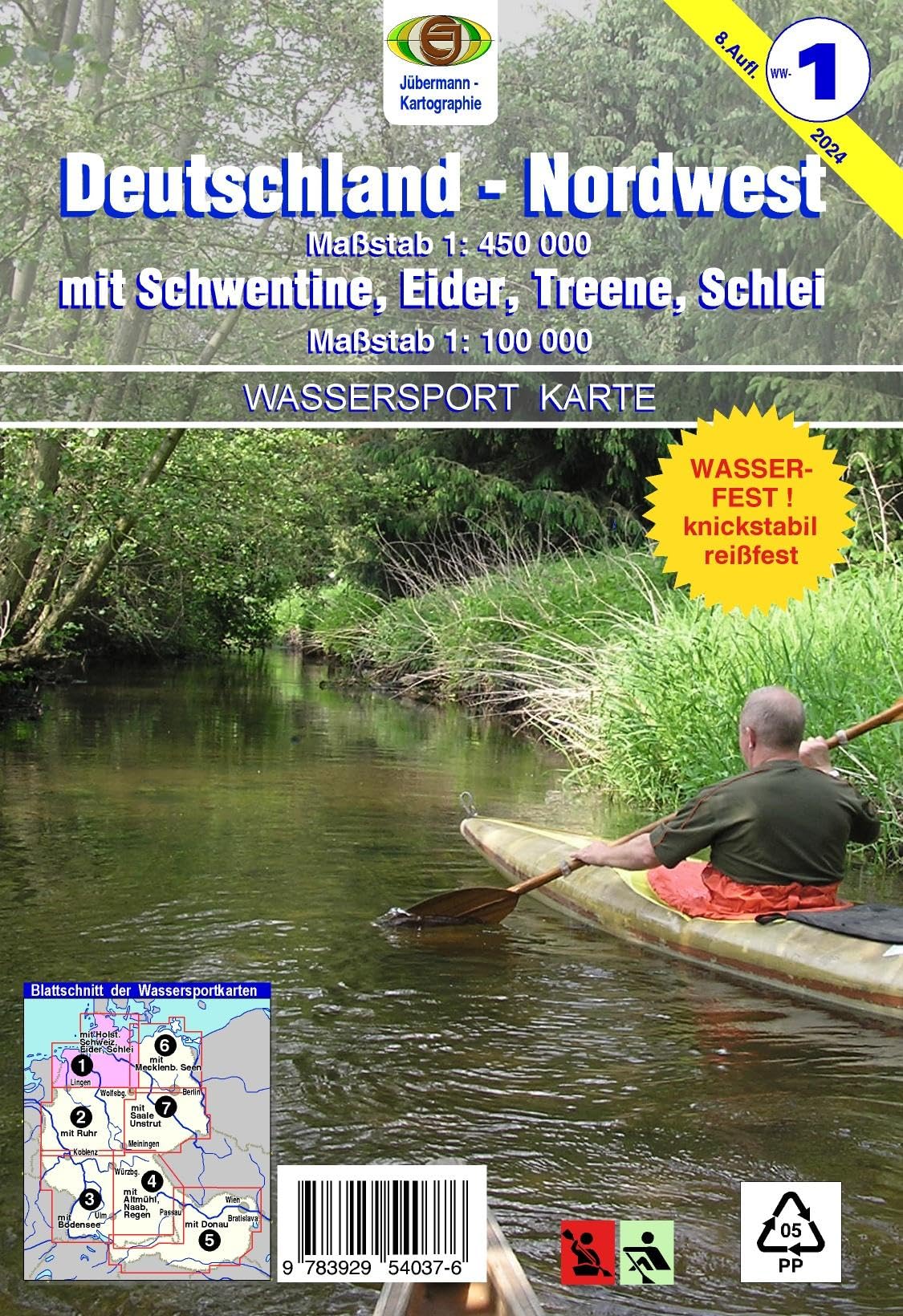 Wassersport-Wanderkarte / Deutschland Nordwest für Kanu- und Rudersport: Kanu-und Rudersportgewässer / 1:450000. Mit Schwentine, Eider, Treene, Schlei ... Kanu-und Rudersportgewässer)