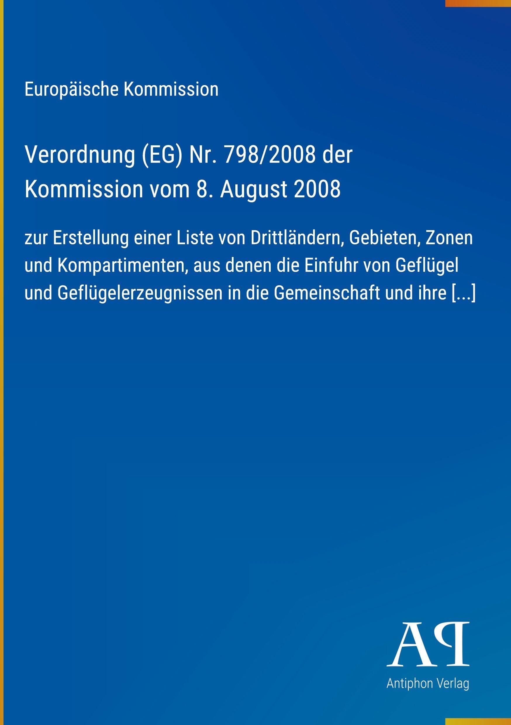 Verordnung (EG) Nr. 798/2008 der Kommission vom 8. August 2008