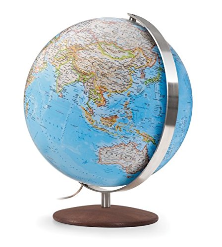 Fusion 3001 Classic: Leuchtglobus 30 cm, klassische Kartografie von National Geographic, Edelstahlmeridian, Echtholzfuß (Klassischer Globus)