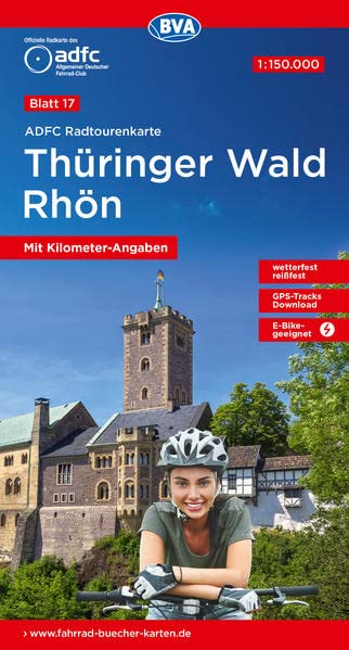 ADFC-Radtourenkarte 17 Thüringer Wald Rhön 1:150.000, mit Kilometer-Angaben, reiß- und wetterfest, GPS-Tracks Download, E-Bike-geeignet (ADFC-Radtourenkarte 1:150.000)