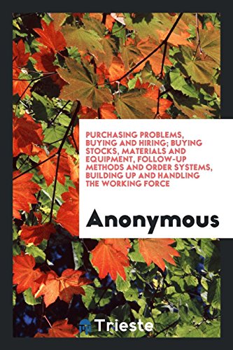 Purchasing problems, buying and hiring; buying stocks, materials and equipment, follow-up methods and order systems, building up and handling the working force