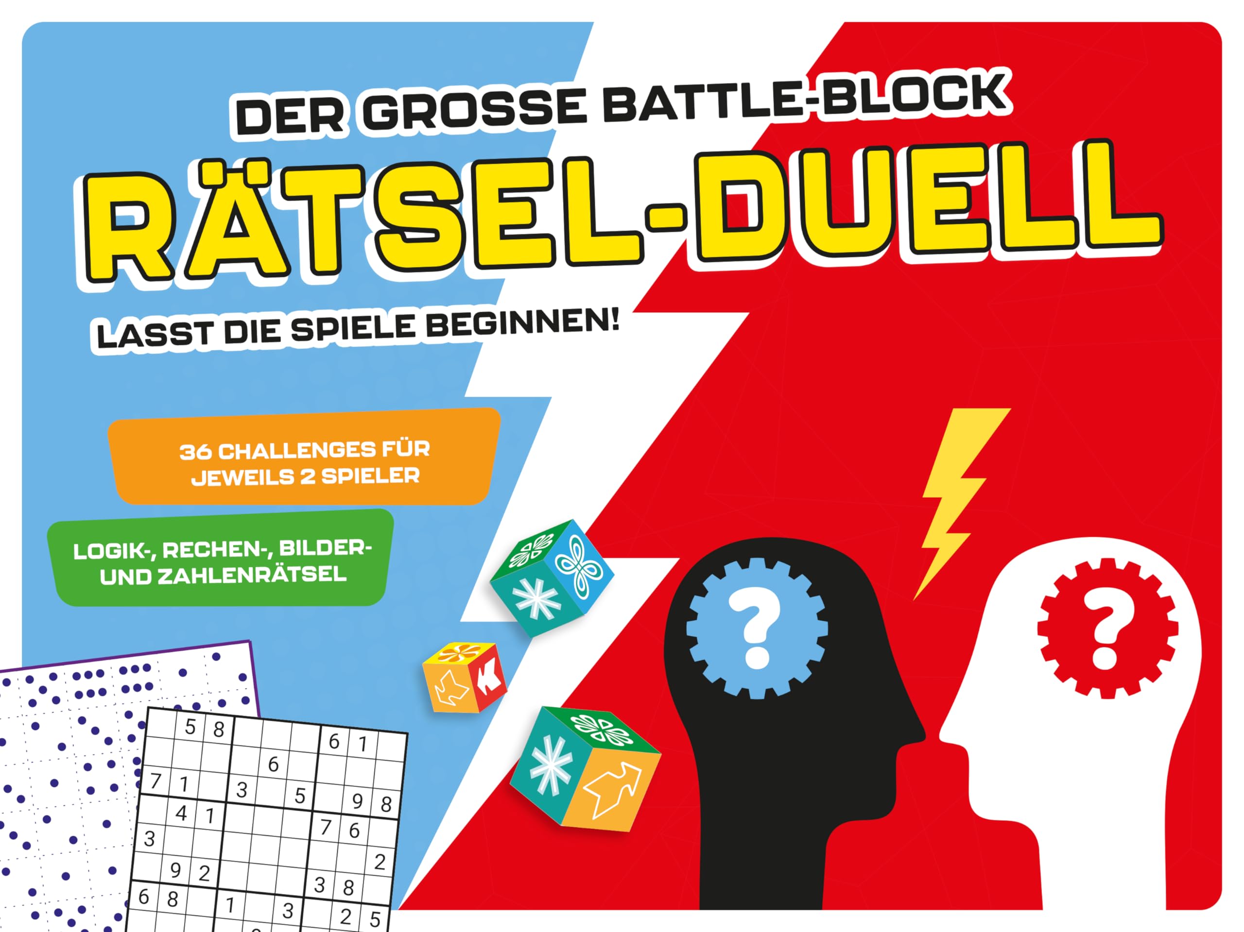 Der große Battle-Block Rätsel-Duell: 36 Challenges für jeweils 2 Spieler I Logik-, Rechen-, Bilder- und Zahlenrätsel