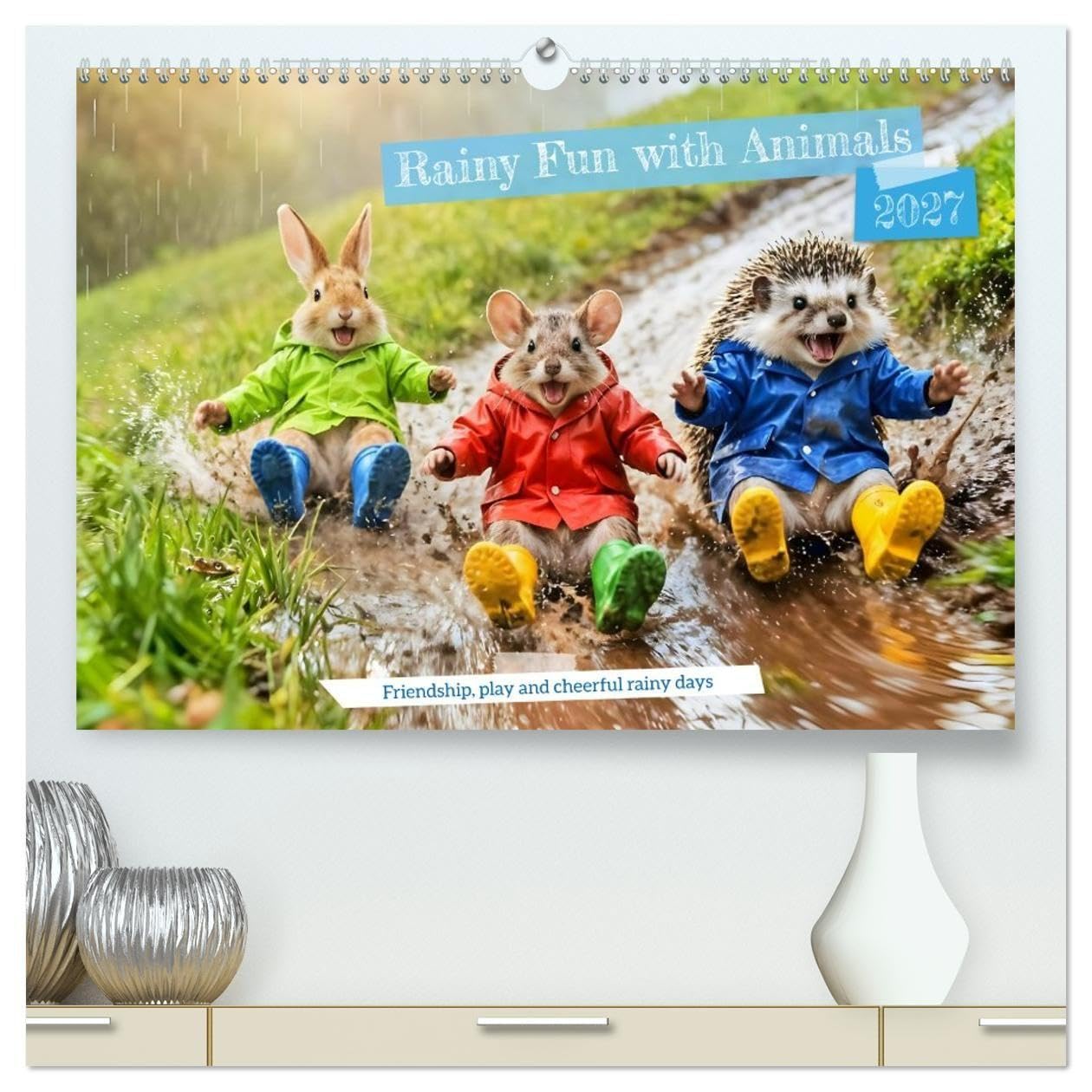 Rainy Fun with Animals - Friendship, play and cheerful rainy days (High Quality Premium Wall Calendar 2027 DIN A2 landscape),CALVENDO 12 Month Wall Calendar