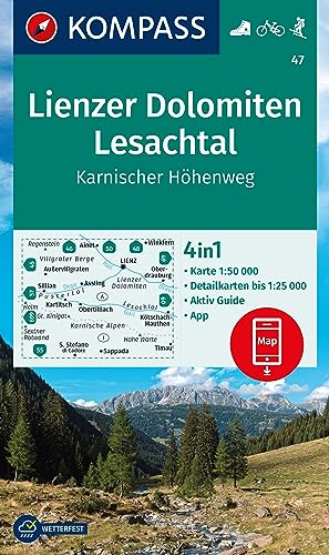 unbekannt Kompass Wanderkarte 47 Lienzer Dolomiten, Lesachtal, Karnischer Höhenweg 1, 50.000, 4in1 Wanderkarte Mit Aktiv Guide Und Detailkarten Inklusive