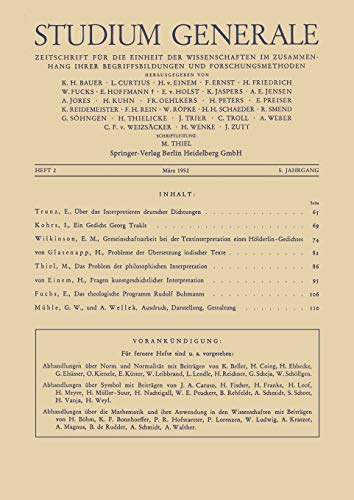 Studium Generale: Zeitschrift für die Einheit der Wissenchaften im Zusammenhang Ihrer Begriffsbildungen und Forschungmethoden