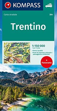 KOMPASS Autokarte Trentino 1:150.000: mit Panorama auf der Rückseite