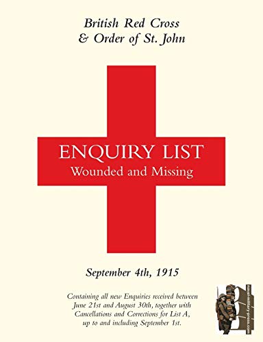 British Red Cross & order of St. John Enquiry List Wounded and Missing: September 4th, 1915