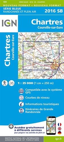 Chartes - Courville sur Eure 1 : 25 000 Carte Topographique Serie Bleue Itineraires de Randonnee