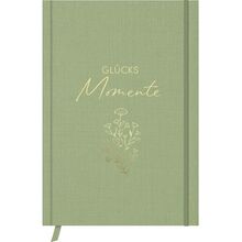 Glücksmomente Green: Notizbuch, Ausfüllbuch mit Goldveredelung, Lesebändchen, Zetteltasche und Gummiband, A5, liniert, 200 Seiten - SchreibLiebe