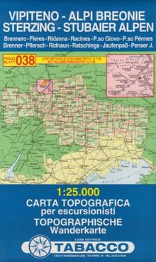 Sterzing, Stubaier Alpen: Wanderkarte Tabacco 038. 1:25000 (Cartes Topograh)