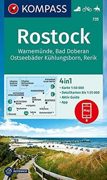 KOMPASS Wanderkarte Rostock, Warnemünde, Bad Doberan, Ostseebäder Kühlungsborn, Rerik: 4in1 Wanderkarte 1:50000 mit Aktiv Guide und Detailkarten ... Reiten. (KOMPASS-Wanderkarten, Band 735)