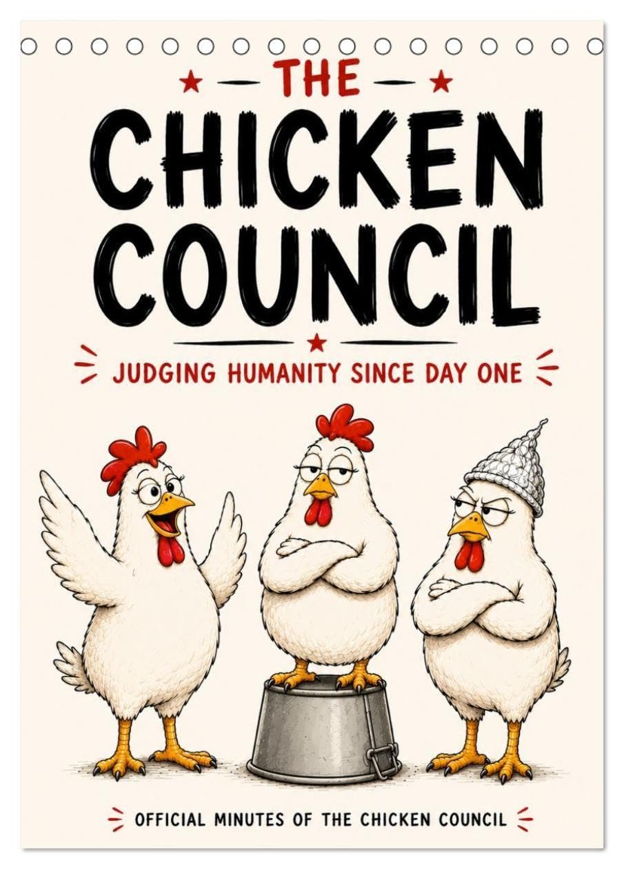 The Chicken Council Judging humanity since day one (Desk Calendar 2027 DIN A5 portrait), CALVENDO 12 Month DeskCalendar: Three chickens. Twelve opinions. Zero wisdom. (CALVENDO Fun)