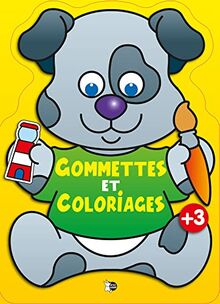 Gommettes et coloriages : chien bleu : + 3