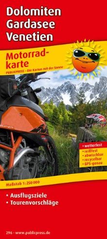 Motorradkarte Dolomiten - Gardasee - Venetien: Mit Ausflugszielen und Freizeittipps, wetterfest, reissfest, abwischbar, recycelbar, GPS-genau. Mit ... reissfest, abwischbar, recycelbar, GPS-genau
