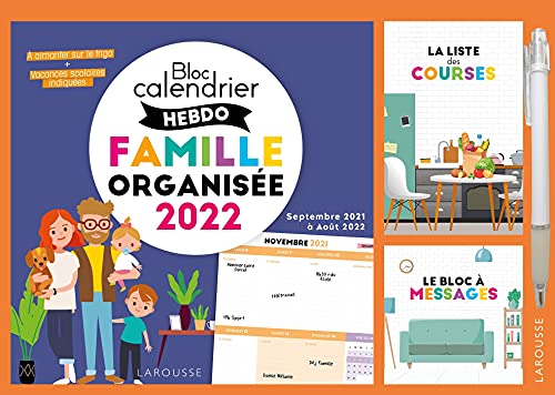 Bloc calendrier hebdo famille organisée 2022 : de septembre 2021 à août 2022