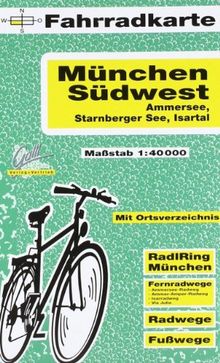 Fahrradkarte München Südwest, Ammersee, Starnberger See, Isartal. 1:40000