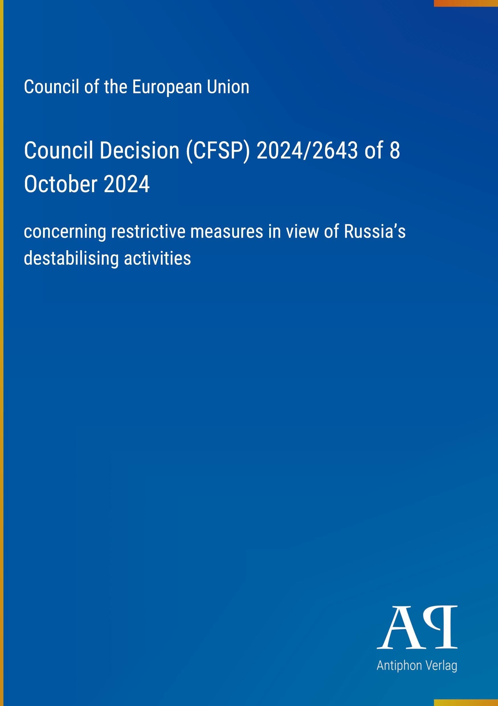 Council Decision (CFSP) 2024/2643 of 8 October 2024