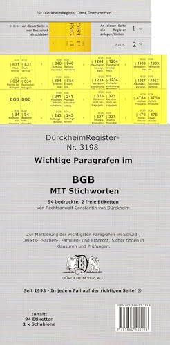 DürckheimRegister® -BGB- WICHTIGE §§ MIT STICHWORTEN Im Bürgerlichen Gesetzbuch 2022: 155 Registeretiketten (sog. Griffregister) für dein BGB • Mit ... In jedem Fall auf der richtigen Seite®