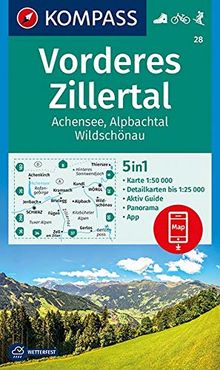 Vorderes Zillertal, Achensee, Alpbachtal, Wildschönau: 5in1 Wanderkarte 1:50000 mit Aktiv Guide, Detailkarten und Panorama inklusive Karte zur offline ... Skitouren. (KOMPASS-Wanderkarten, Band 28)