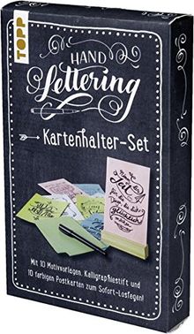 Handlettering Kartenhalter-Set: Kartenhalter mit 10 Postkarten zum Handlettern