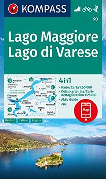 KOMPASS Wanderkarte 90 Lago Maggiore, Lago di Varese 1:50.000: 4in1 Wanderkarte, mit Aktiv Guide und Detailkarten inklusive Karte zur offline Verwendung in der KOMPASS-App. Fahrradfahren. Skitouren.