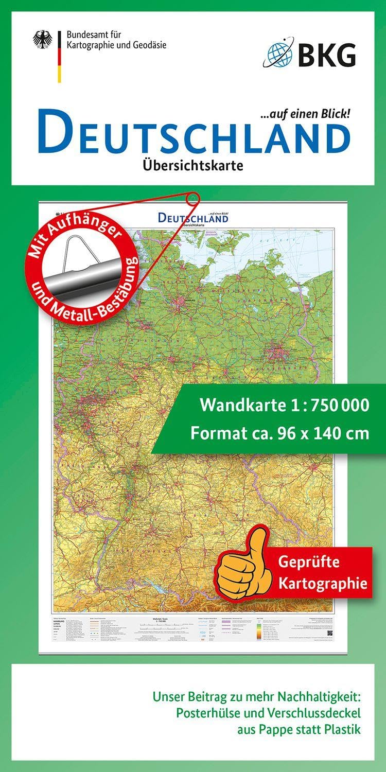 Deutschland auf einen Blick!: Übersichtskarte 1:750 000 mit Aufhänger und Bestäbung (Wandkarten des BKG)