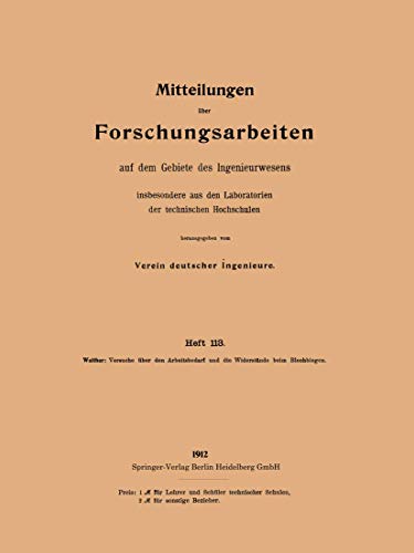 Mitteilungen über Forschungsarbeiten: Auf dem Gebiete des Ingenieurwesens (German Edition) (Forschungsarbeiten auf dem Gebiete des Ingenieurwesens, 113, Band 113)