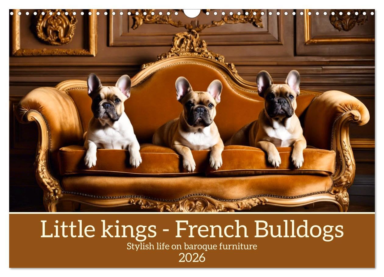 Little kings - French Bulldogs (Wall Calendar 2026 DIN A3 landscape), CALVENDO 12 Month Wall Calendar: Stylish life on baroque furniture
