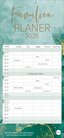 Watercolor Familienplaner 2026: Großer Familienkalender mit viel Platz