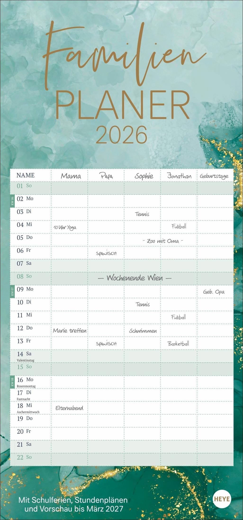 Watercolor Familienplaner 2026: Großer Familienkalender mit viel Platz
