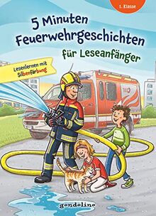 5 Minuten Feuerwehrgeschichten für Leseanfänger, 1. Klasse - Lesenlernen mit Silbenfärbung: Erstlesebuch mit farbiger Silbentrennung ab 6 Jahren