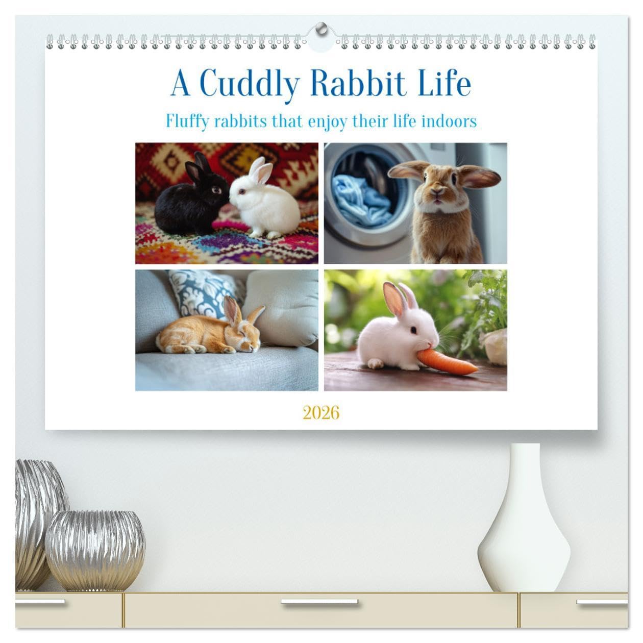 A Cuddly Rabbit Life (High Quality Premium Wall Calendar 2026 DIN A2 landscape),CALVENDO 12 Month Wall Calendar: Fluffy rabbits enjoy their life between sofa, carpet and pillows