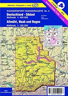 Wassersport-Wanderkarte / Deutschland Südost mit Altmühl, Naab und Regen für Kanu- und Rudersport: Kanu-und Rudersportgewässer / Massstab 1:450000. Nebenkarten von Altmühl, Naab und Regen 1:100000