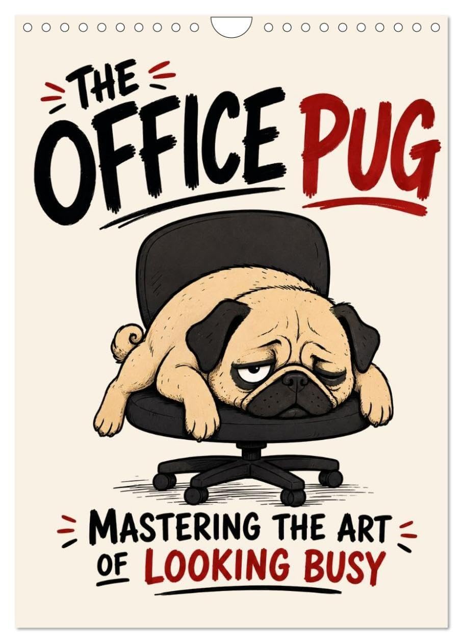 The office pug mastering the art of looking busy (Wall Calendar 2027 DIN A4 portrait), CALVENDO 12 Month Wall Calendar: Office humor with a sleepy pug (CALVENDO Animals)