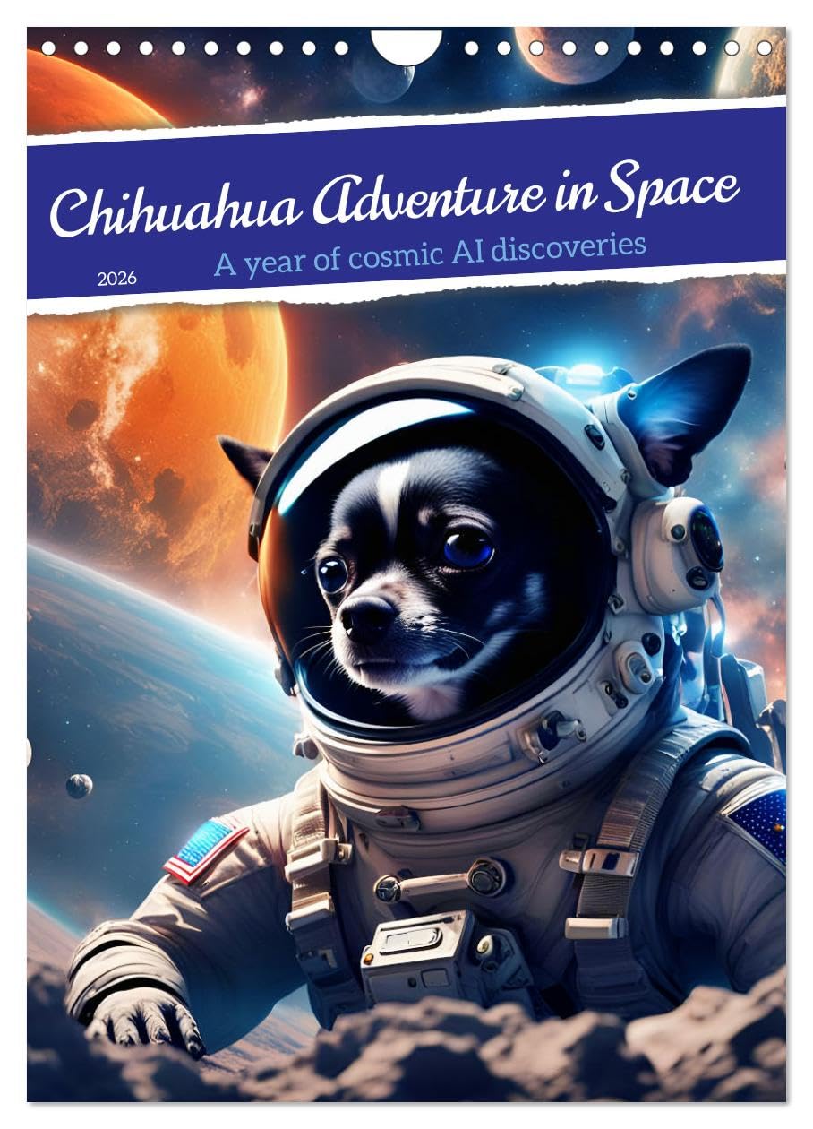 Chihuahua Adventure in Space (Wall Calendar 2026 DIN A4 portrait), CALVENDO 12 Month Wall Calendar: Cute AI Chihuahua astronaut explores space