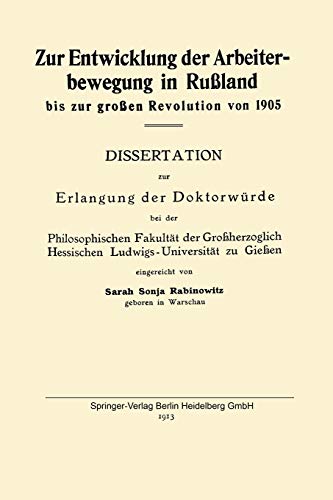 Zur Entwicklung der Arbeiterbewegung in Rußland bis zur großen Revolution von 1905