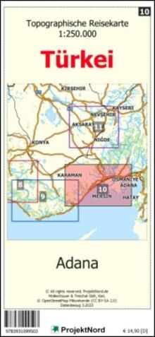 Adana - Topographische Reisekarte 1:250.000 Türkei (Blatt 10): mit Wanderwegen und Radwanderwegen - Landkarte (Türkei Reisekarten: Detaillierte topographische Landkarten)