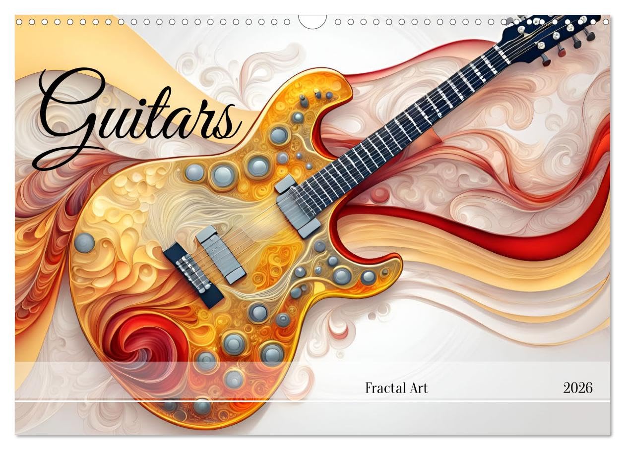 Guitars Fractal Art (Wall Calendar 2026 DIN A3 landscape), CALVENDO 12 Month Wall Calendar: Fascinating world of guitars, created with AI.