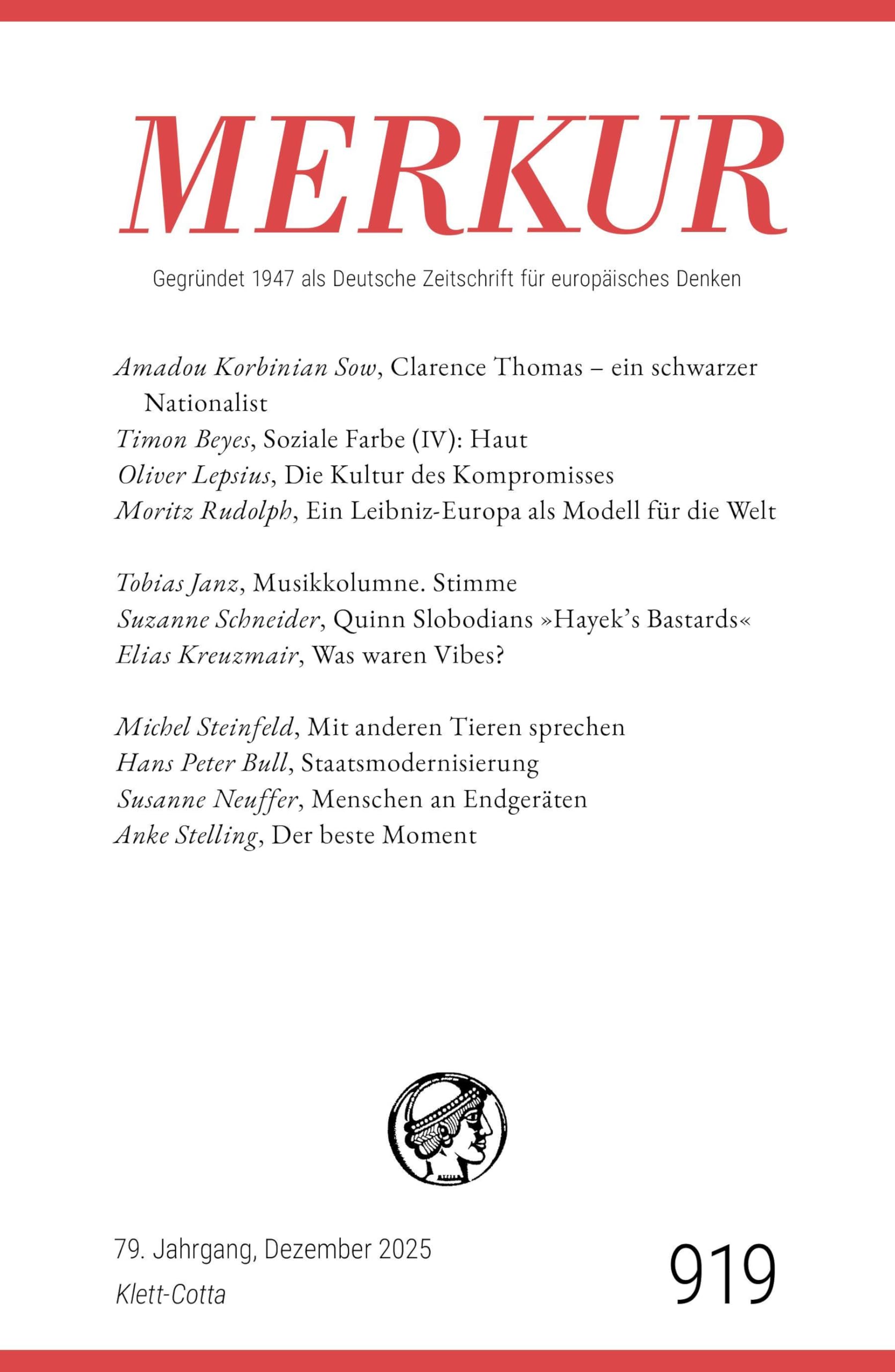 MERKUR 12/2025, Jg.79: Nr. 919, Heft 12, Dezember 2025 (MERKUR: Gegründet 1947 als Deutsche Zeitschrift für europäisches Denken)