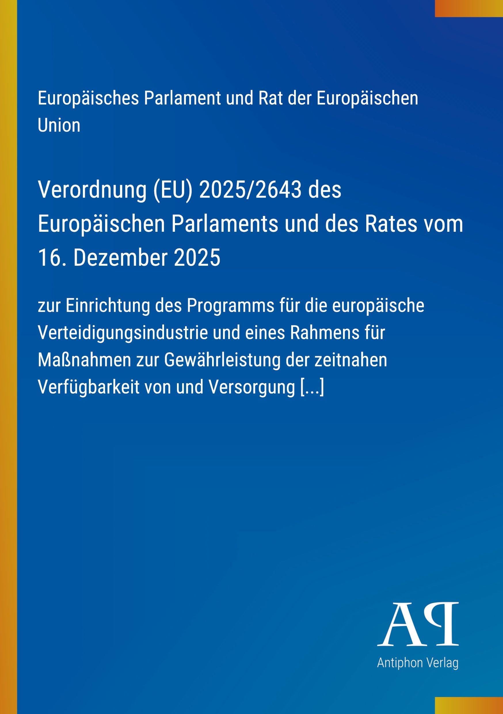 Verordnung (EU) 2025/2643 des Europäischen Parlaments und des Rates vom 16. Dezember 2025