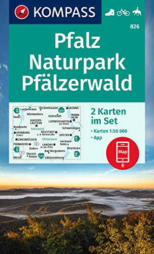 KOMPASS Wanderkarten-Set 826 Pfalz, Naturpark Pfälzerwald (2 Karten) 1:50.000: inklusive Karte zur offline Verwendung in der KOMPASS-App. Fahrradfahren. Reiten
