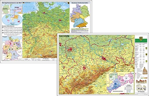 Deutschland physisch  Sachsen physisch DUO-Schreibunterlage Karte (im Sinne von Landkarte)