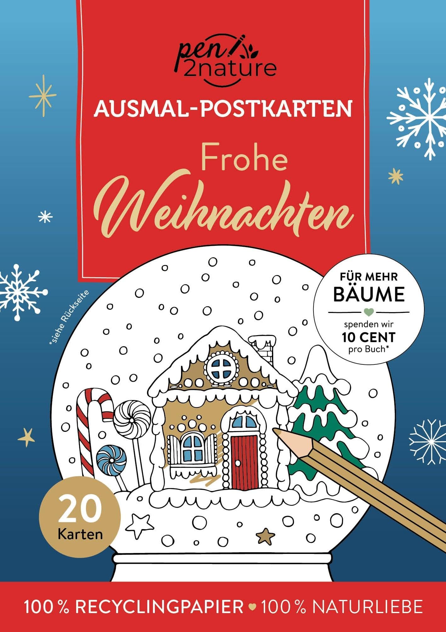 Frohe Weihnachten I 20 Ausmal-Postkarten: 100% Recyclingpapier I 100% Naturliebe
