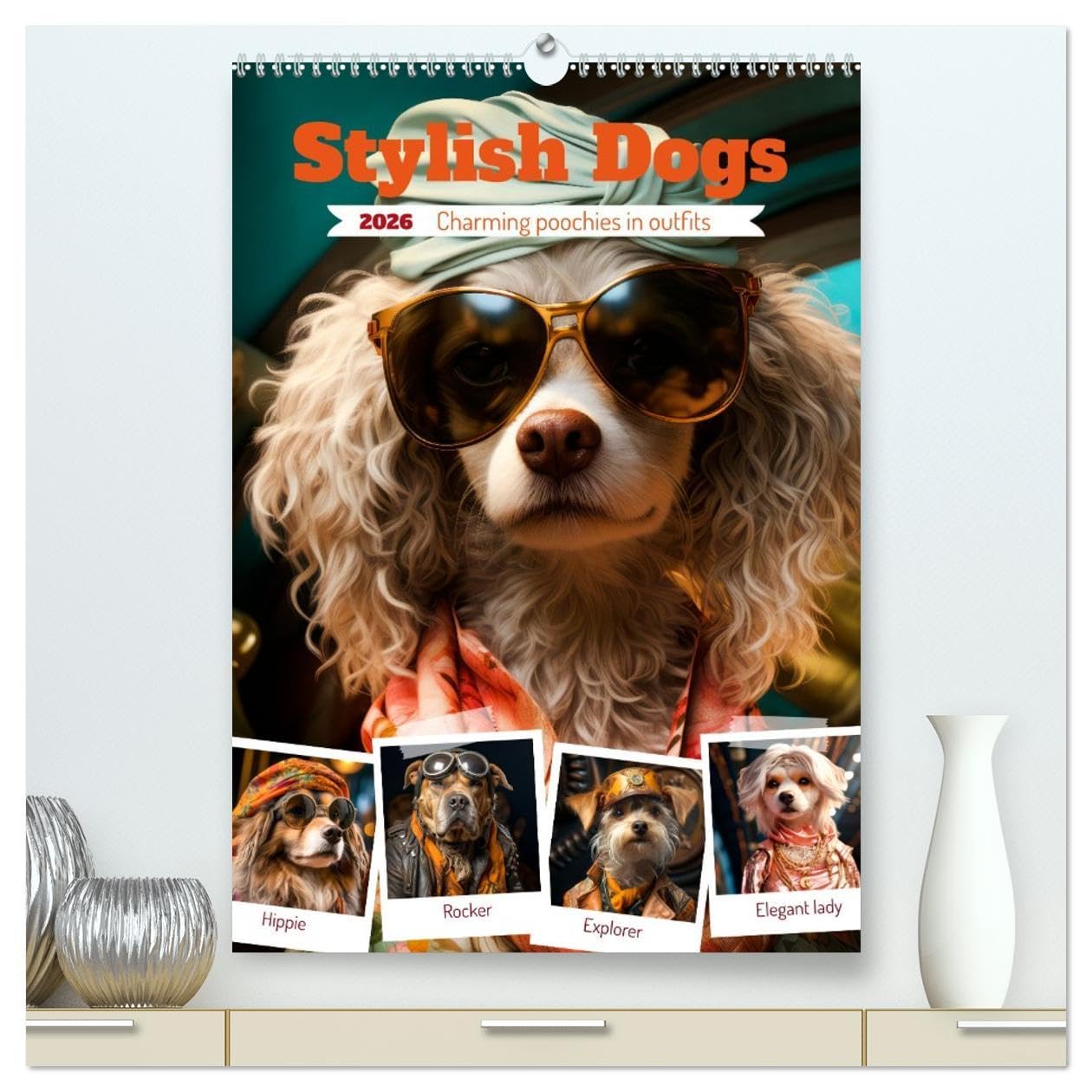 Stylish Dogs (High Quality Premium Wall Calendar 2026 DIN A2 portrait),CALVENDO 12 Month Wall Calendar: Charming poochies in outfits