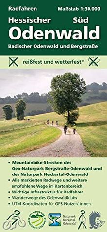 Radfahren, Hessischer Odenwald Süd / Badischer Odenwald und Bergstraße: Maßstab 1:30.000; reißfest und wetterfest; Mountainbike-Strecken der ... Odenwaldklubs; UTM-Koordinaten für GPS-Nutzer