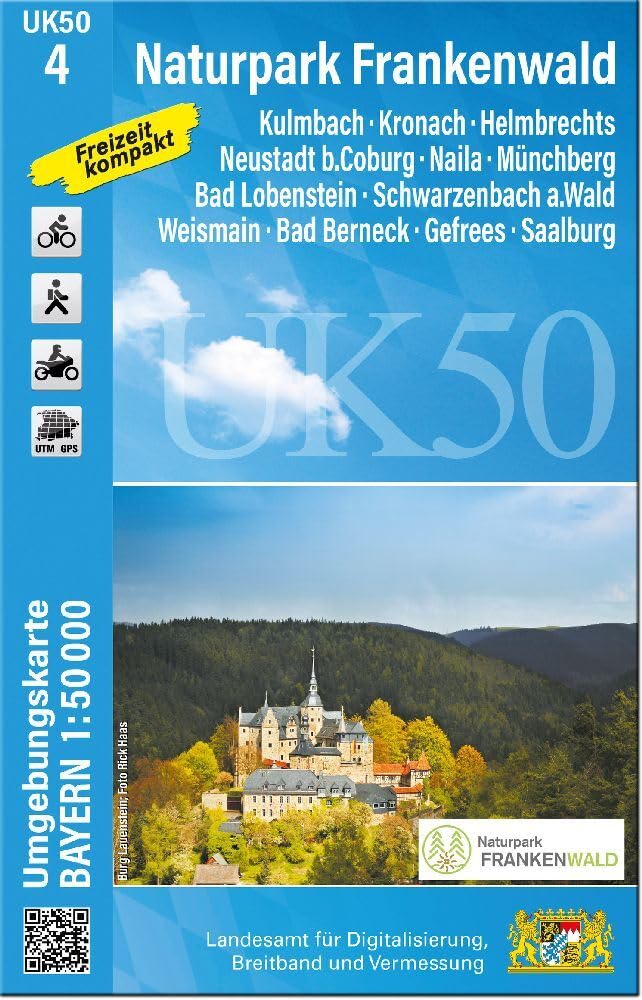 UK50-4 Naturpark Frankenwald (Umgebungskarte 1:50000): Kulmbach, Kronach, Helmbrechts, Neustadt b.Coburg, Naila, Münchberg, Bad Lobenstein, ... Karte Freizeitkarte Wanderkarte)