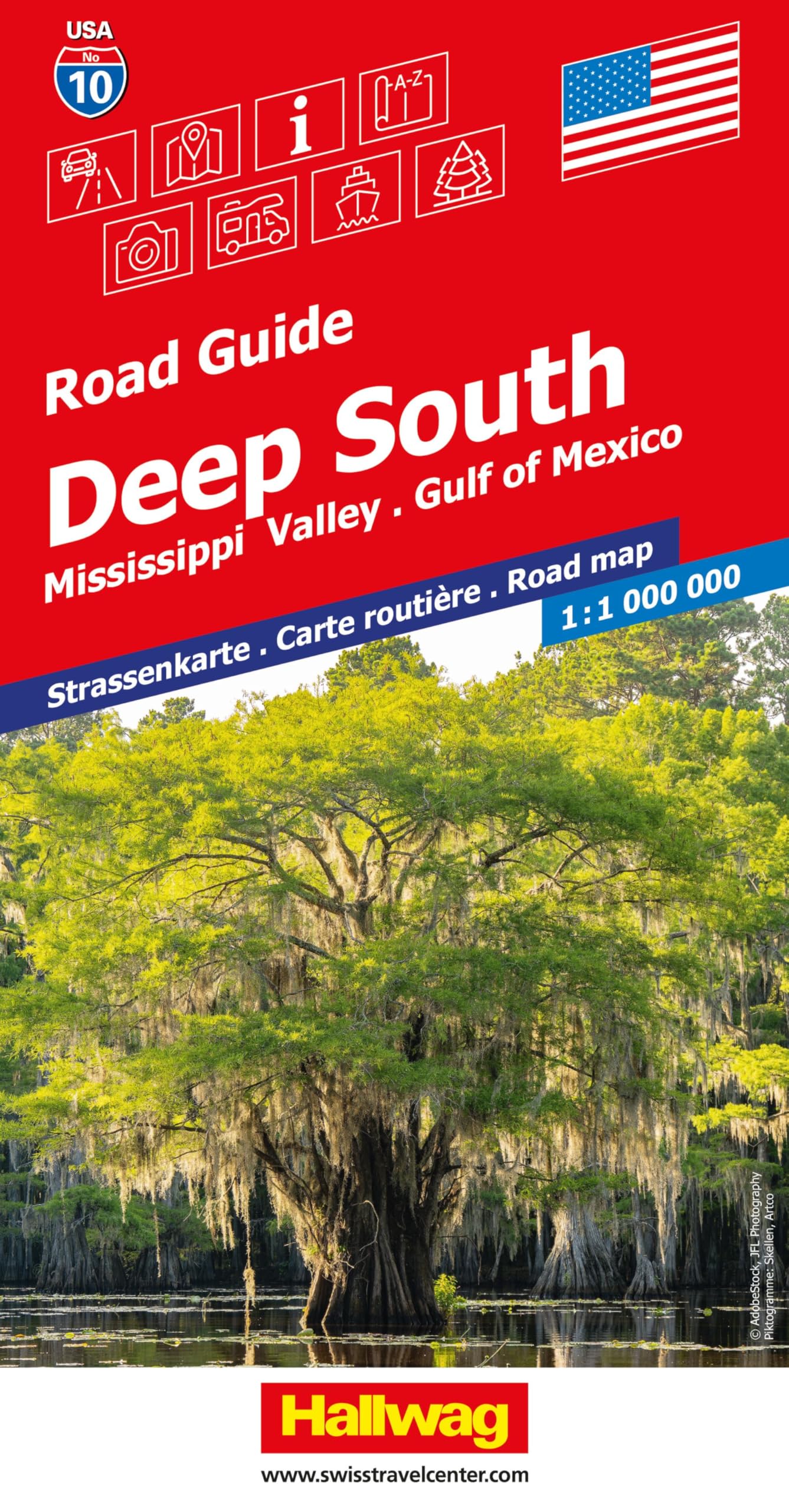 Hallwag Strassenkarte USA, Deep South 1:1 Mio.: Mit Mississippi Valley, Golf of Mexico, New Orleans, Memphis, Nashville, Natchez. Inkl. Stadtpläne, Ortsverzeichnis und Reiseinformationen