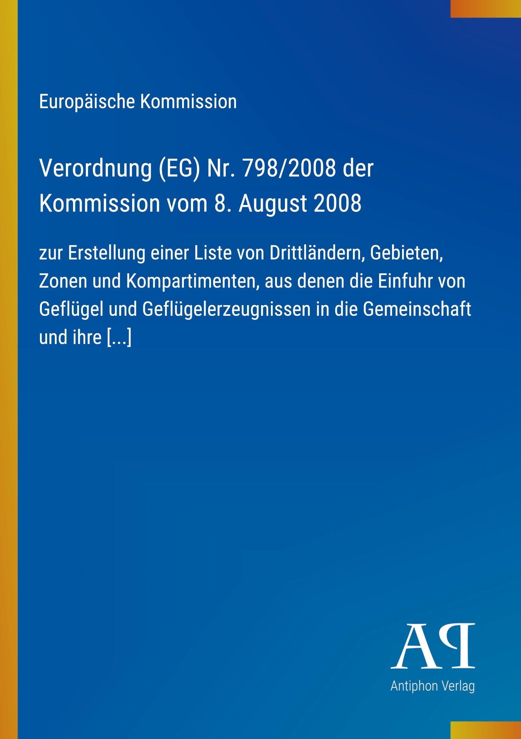 Verordnung (EG) Nr. 798/2008 der Kommission vom 8. August 2008
